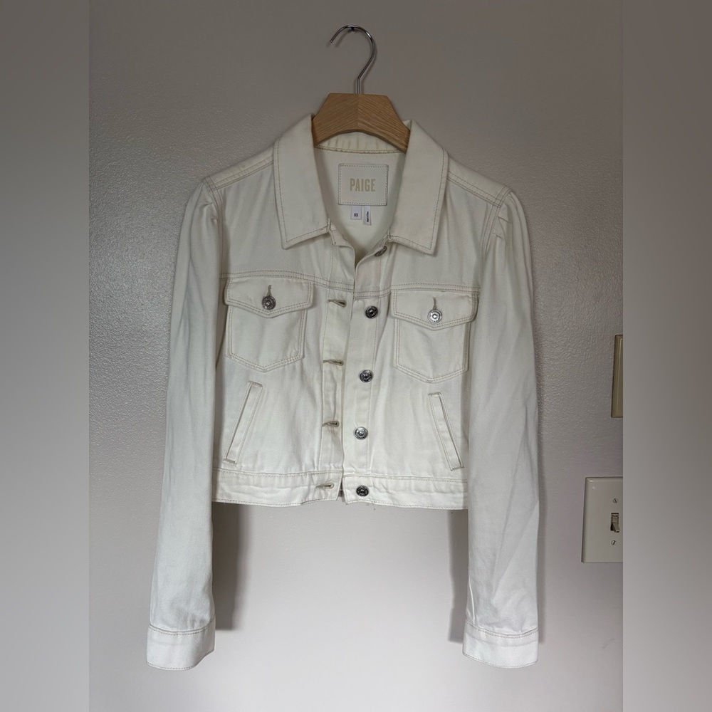 PAIGE Cream Cropped Jean Jacket Size XS